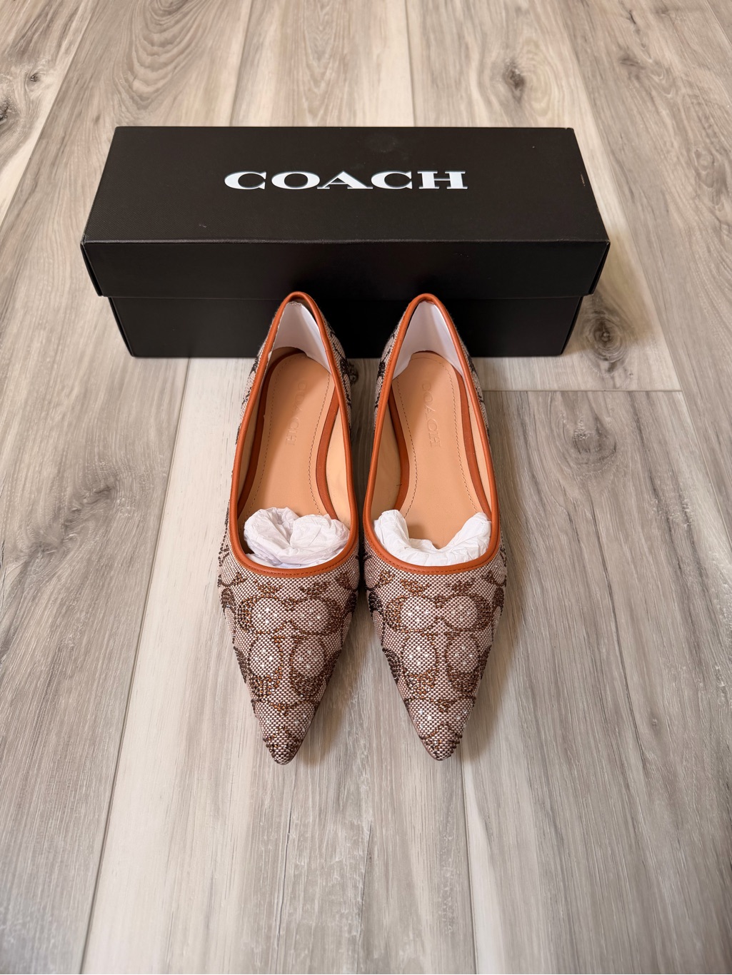 Coach Daphne Crystal Signature Jacquard Flats Burnished Amber 7.5 Nib